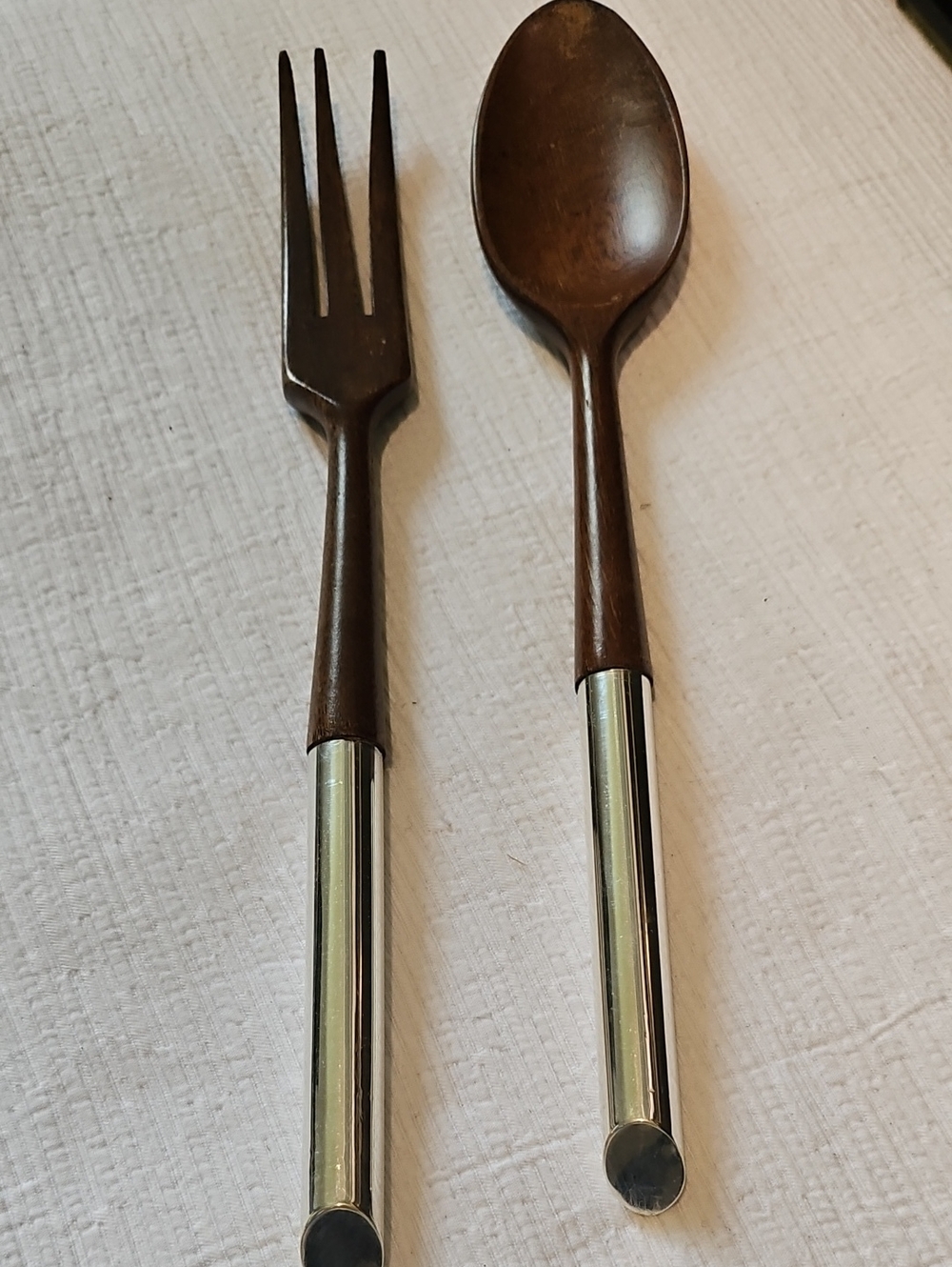 Teak & Sterling Silver Salad/Serving Fork & Spoon